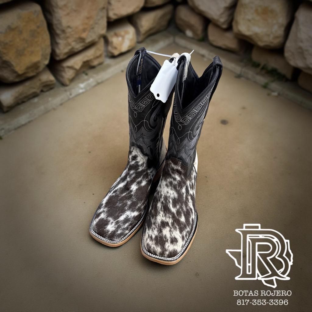 “ Kevin “ | MEN SQUARE TOE WESTERN COWHIDE BOOTS BLACK AND WHITE