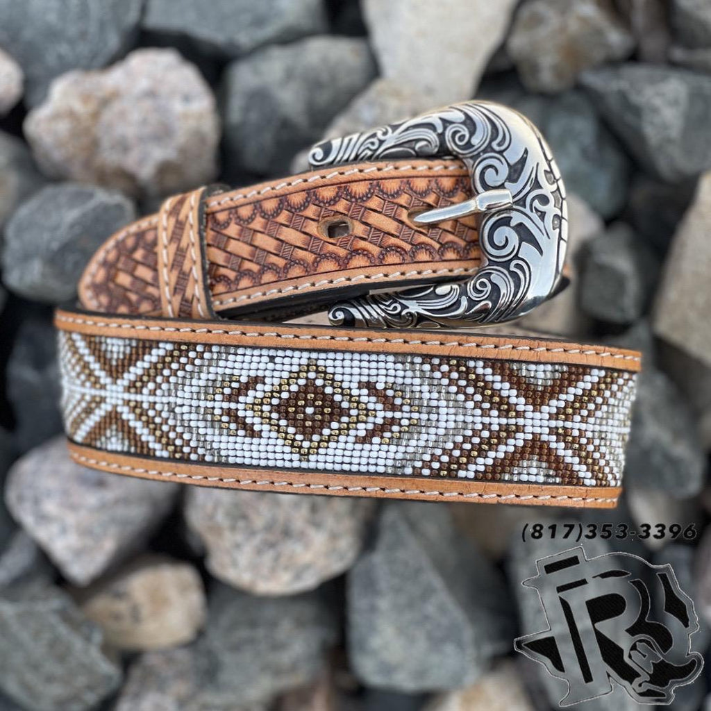 “ Damian “ | KIDS WESTERN BEADED BELTS BROWN 1.5 INCH