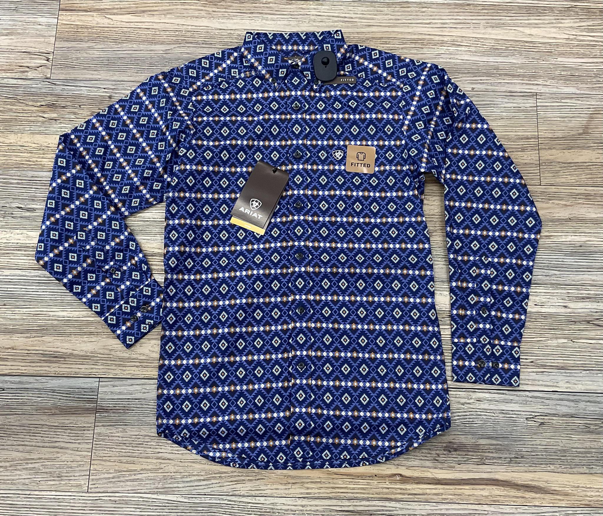 MENS ARIAT CONNOR FITTED NAVY LONG SLEEVE SHIRT | 10054078