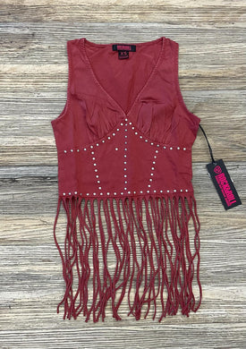 Womens Rock & Roll Studded Tank with Fringe Red | BW20T03893