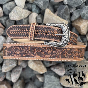 ‘’BRYAN’’ | MEN WESTERN BELT BROWN TOOLED LEATHER