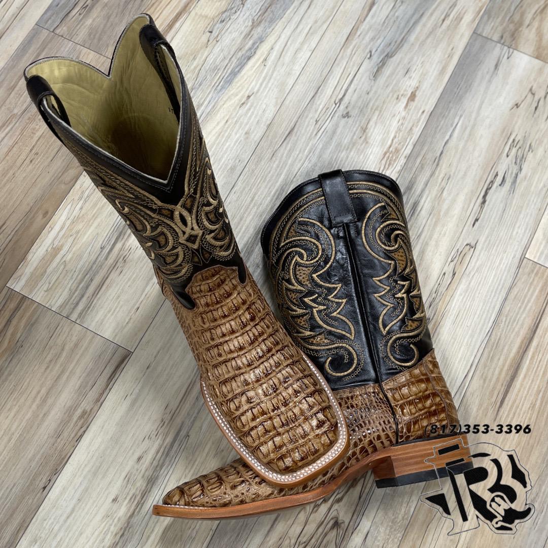 Caiman Square Toe Boots Cognac