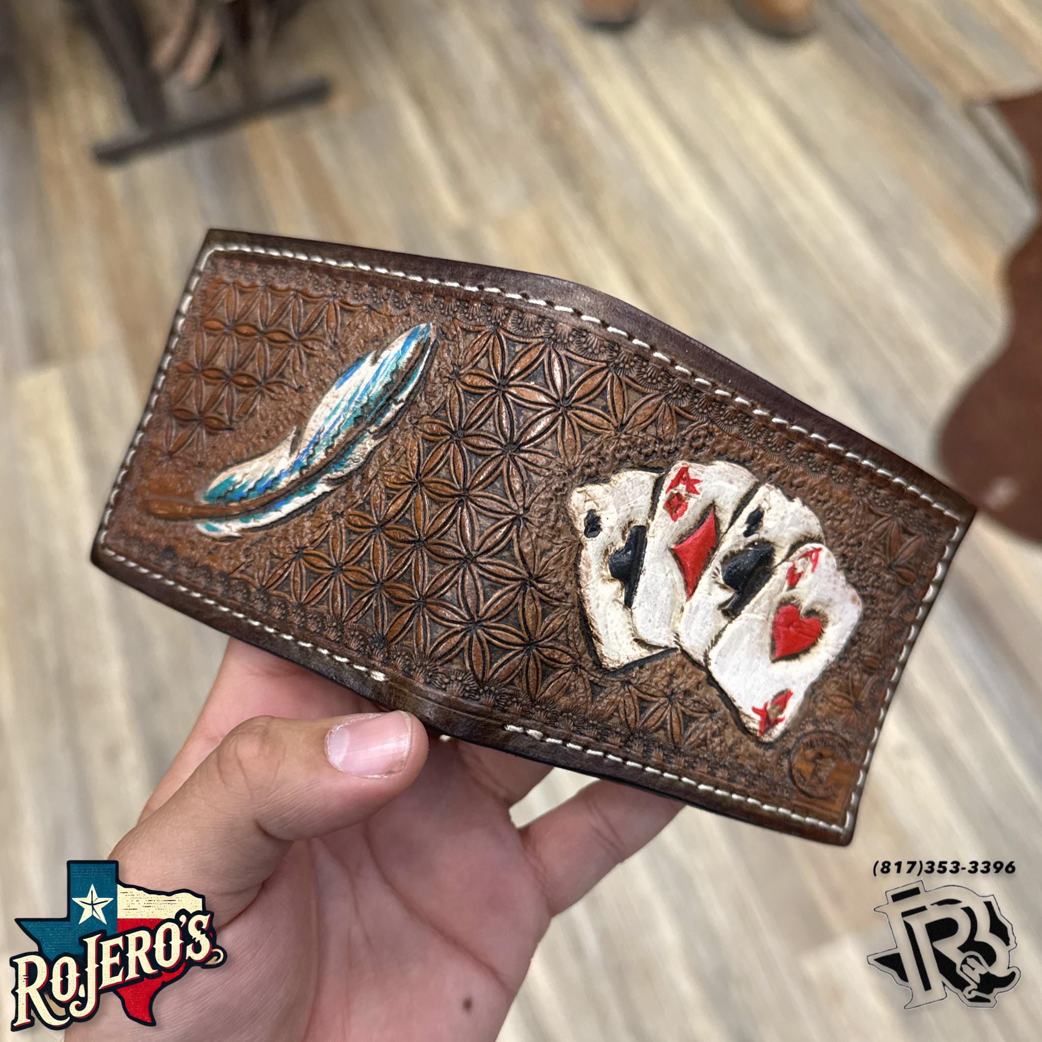 “ Andrew “ | MEN WALLET BI FOLD CARD FEATHER HAND TOOLED