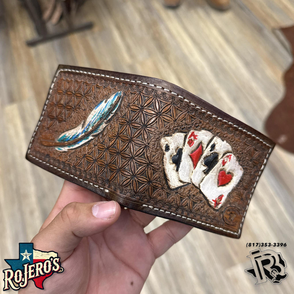 “ Andrew “ | MEN WALLET BI FOLD CARD FEATHER HAND TOOLED
