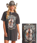 WOMENS ROCK & ROLL BLACK GRAPHIC T-SHIRT DRESS | BWD1R05936