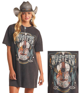WOMENS ROCK & ROLL BLACK GRAPHIC T-SHIRT DRESS | BWD1R05936