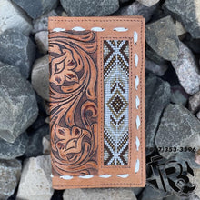 Load image into Gallery viewer, “ Damian  “ | MEN BI FOLD WESTERN TOOLED LEATHER WALLET BEADED TURQUOISE