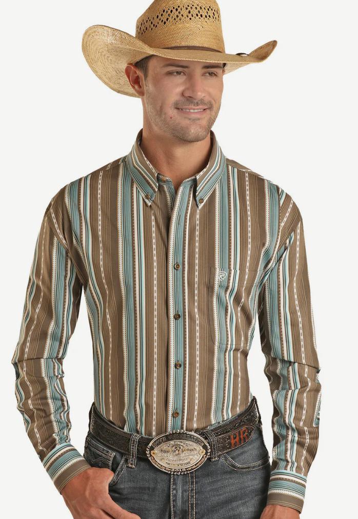 MENS ROCK & ROLL LONG SLEEVE DARK BROWN SHIRT | BMB2S03372