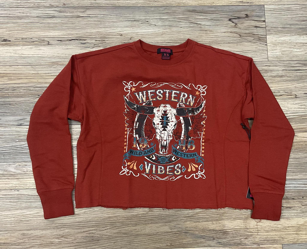 WOMENS ROCK & ROLL GRAPHIC PULLOVER RUST | BW91T02704