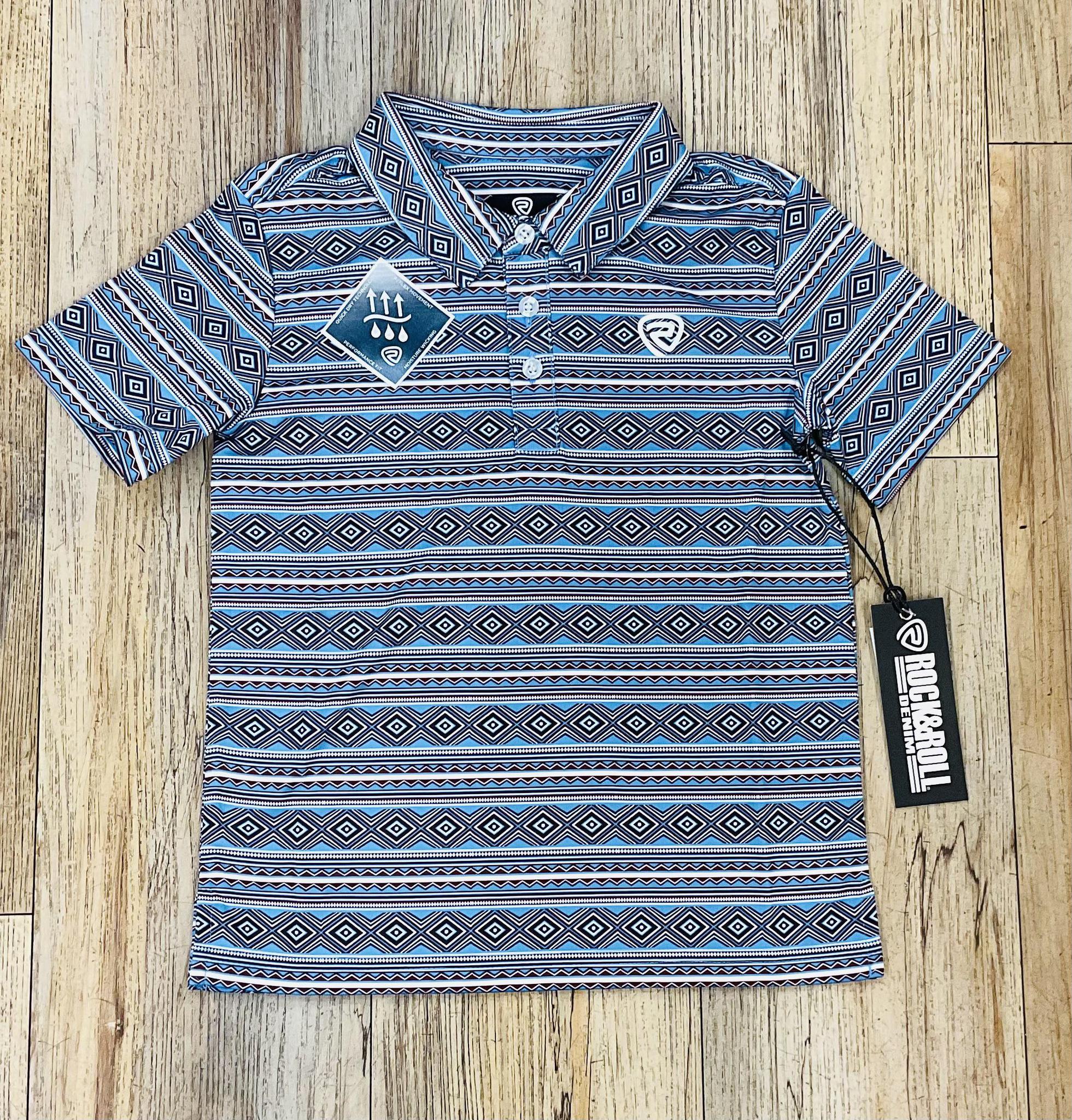 BOY’S ROCK & ROLL BLUE AZTEC PRINTED POLO | BB51T05995