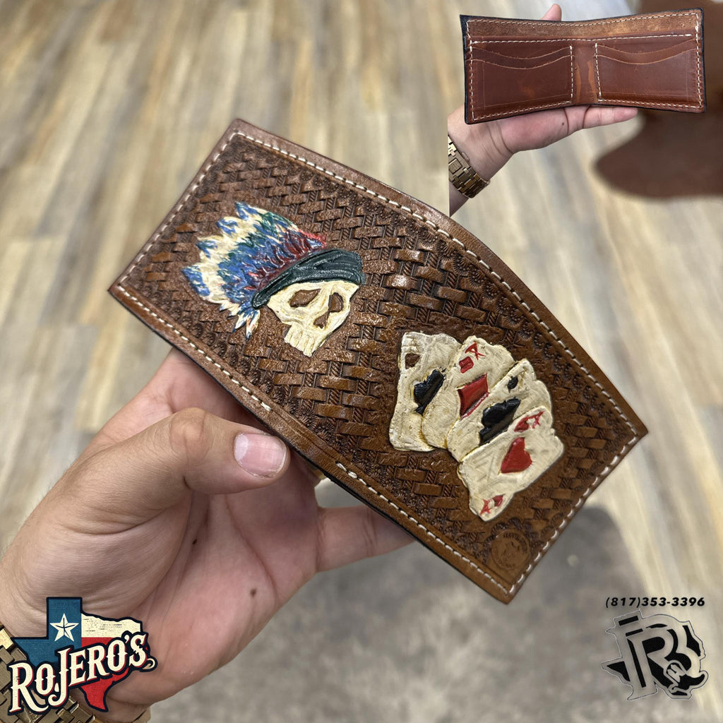 “ Timothy “ | MEN WALLET BI FOLD CARD FEATHER HAND TOOLED