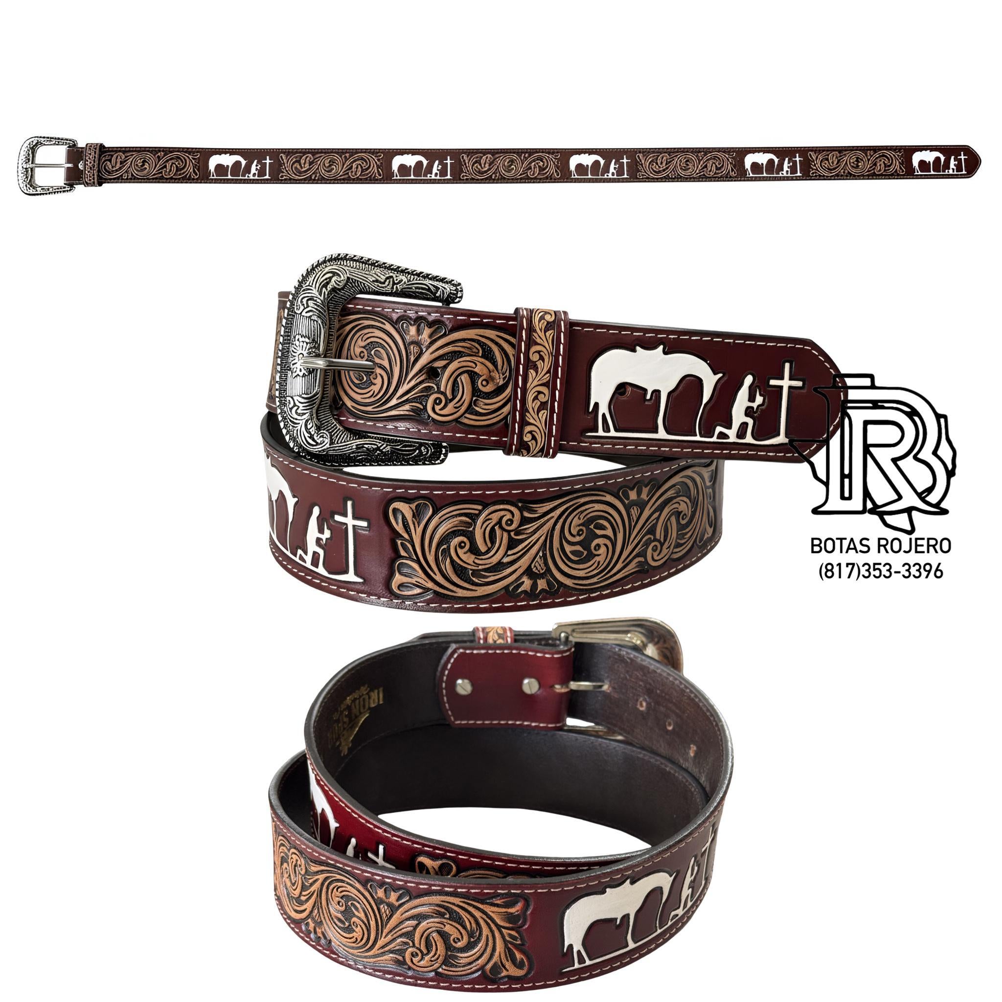 COWBOY AT THE CROSS | 2 INCH BELT WESTERN TOOLED LEATHER