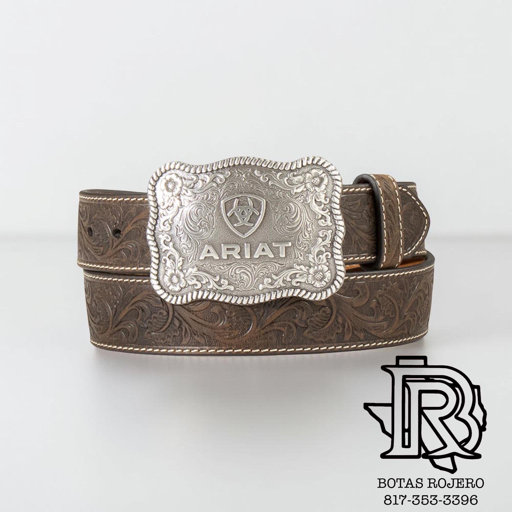 Ariat Western Mens Belt Leather Floral Embossed Brown  | A1020444