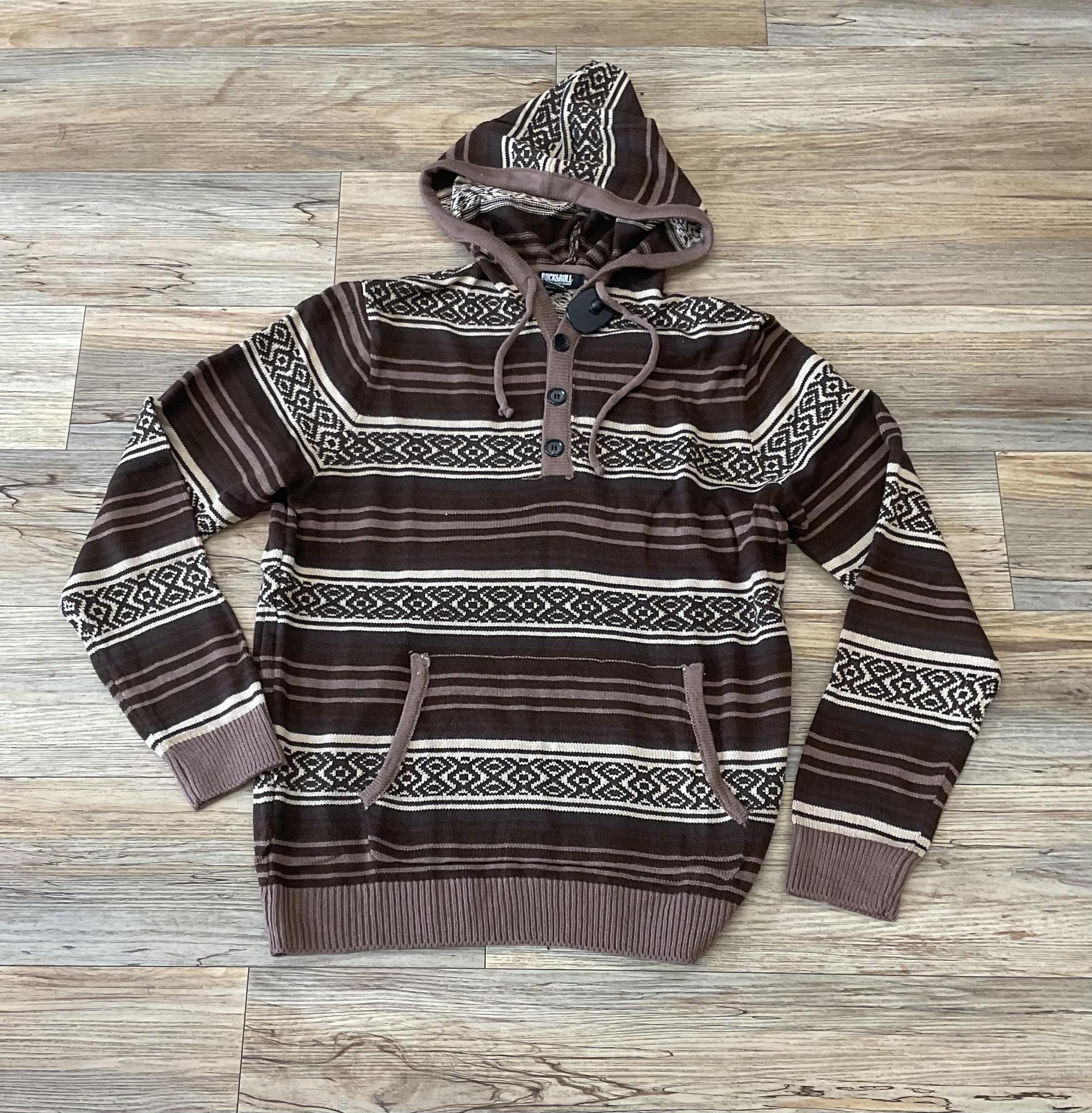 Men’s rock & roll knitted sweater hoodie dark brown | BM94T03013