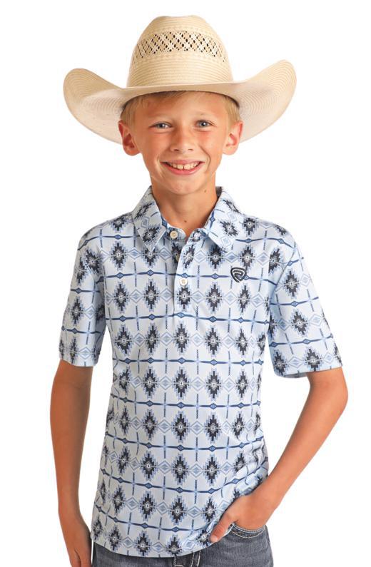 ‘’GAEL’’ ROCK & ROLL BABY BLUE AZTEC PRINTED POLO |BB51T05992