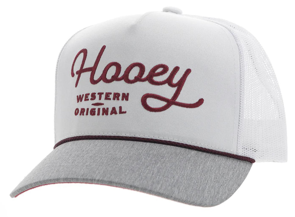 HOOEY OG HOOEY WHITE 5 PANEL TRUCKER WITH RED SITCHING | 2460T-WH