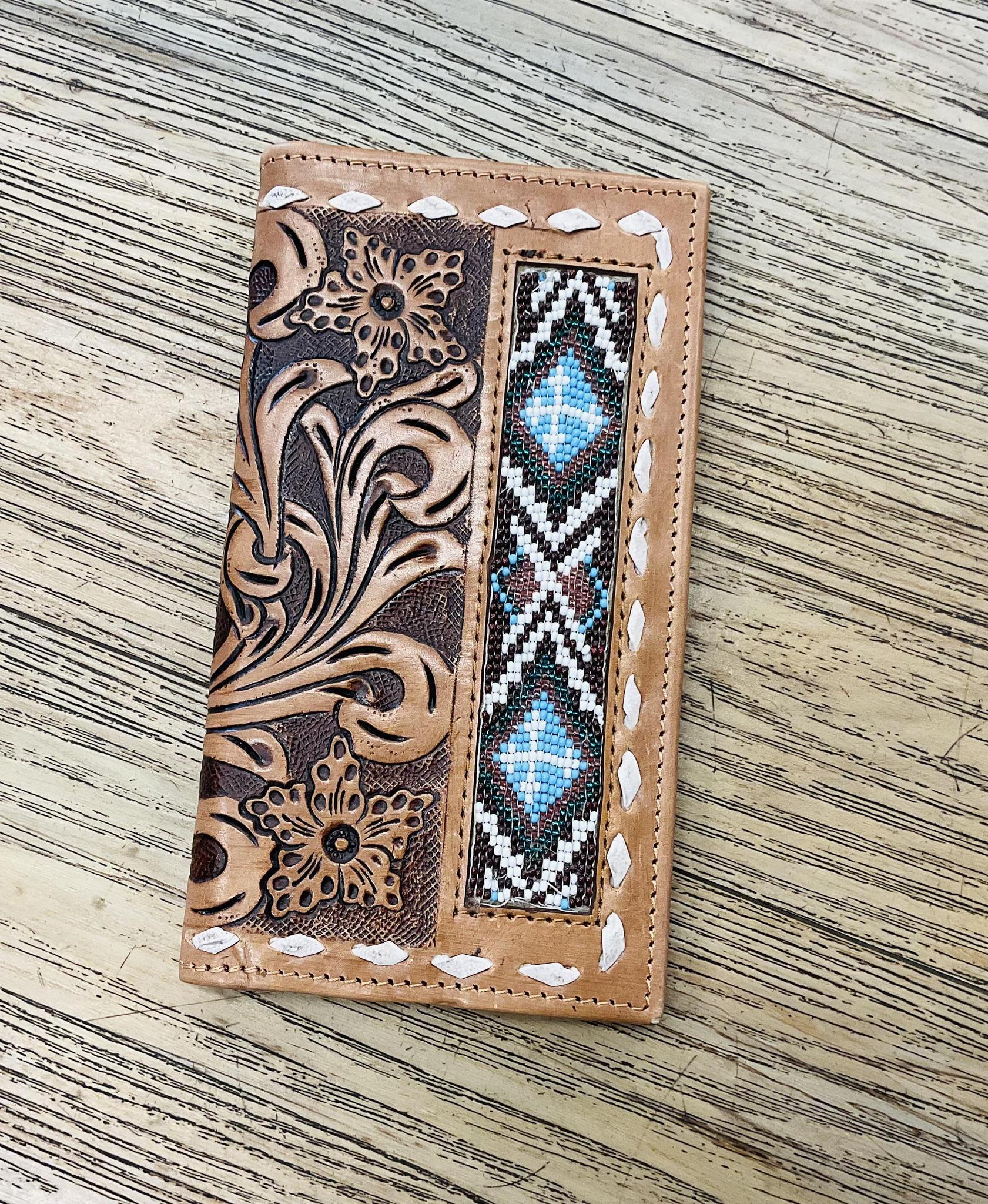 “ SAMUEL  “ | MEN BI FOLD WESTERN TOOLED LEATHER WALLET BEADED