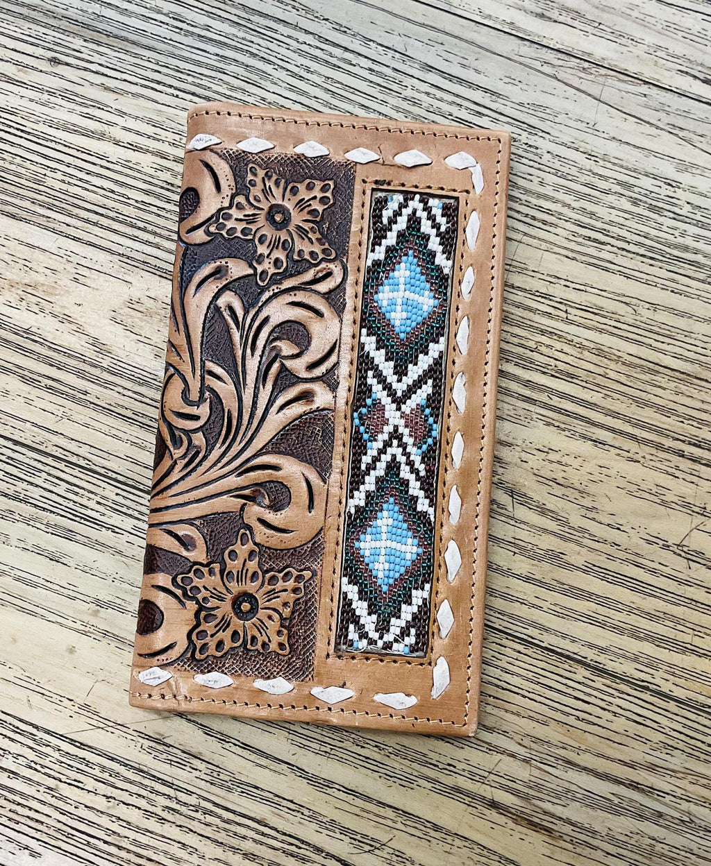 “ SAMUEL  “ | MEN BI FOLD WESTERN TOOLED LEATHER WALLET BEADED