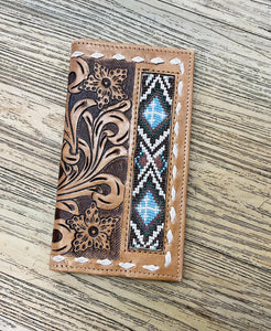“ SAMUEL  “ | MEN BI FOLD WESTERN TOOLED LEATHER WALLET BEADED