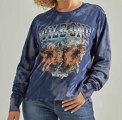 WOMEN'S WRANGLER GRAPHIC LONG SLEEVE RELAXED TEE IN NAVY | 112335464
