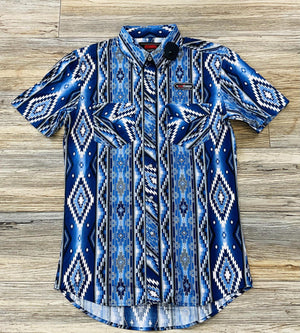 Mens Rock & Roll Short sleeve 2 pkt Aztec Snap Charcoal Shirt | BMN3S0393