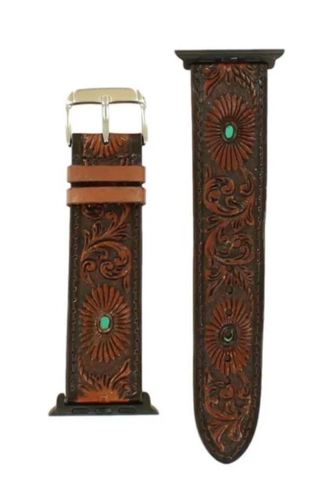 Nocona IWatch band Floral Tool Turquoise Accents - N3100102