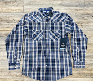 MENS ARIAT PRO SANDY SNAP NAVY BLUE LONG SLEEVE SHIRT | 10052346