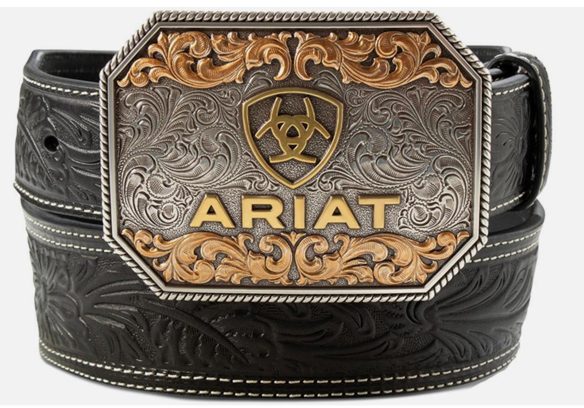 Ariat Western Mens Belt Leather Tapered Embossed Floral Black | A1042201