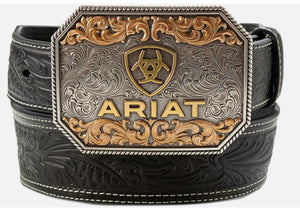 Ariat Western Mens Belt Leather Tapered Embossed Floral Black | A1042201