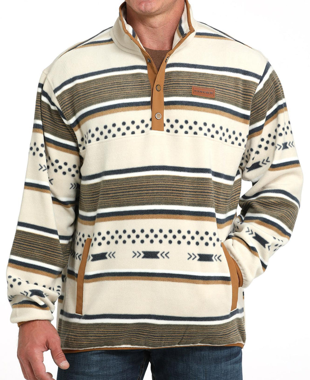 Cinch Men's Polar Fleece 1/4 Snap Print Pullover - Cream| MWK1514026