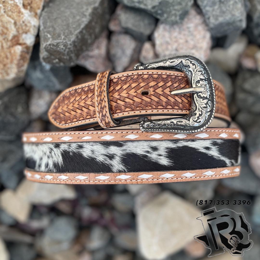 “ NELSON ’’ |   IRON SPUR ™️ MENS BLACK WHITE COWHIDE WESTERN BELT