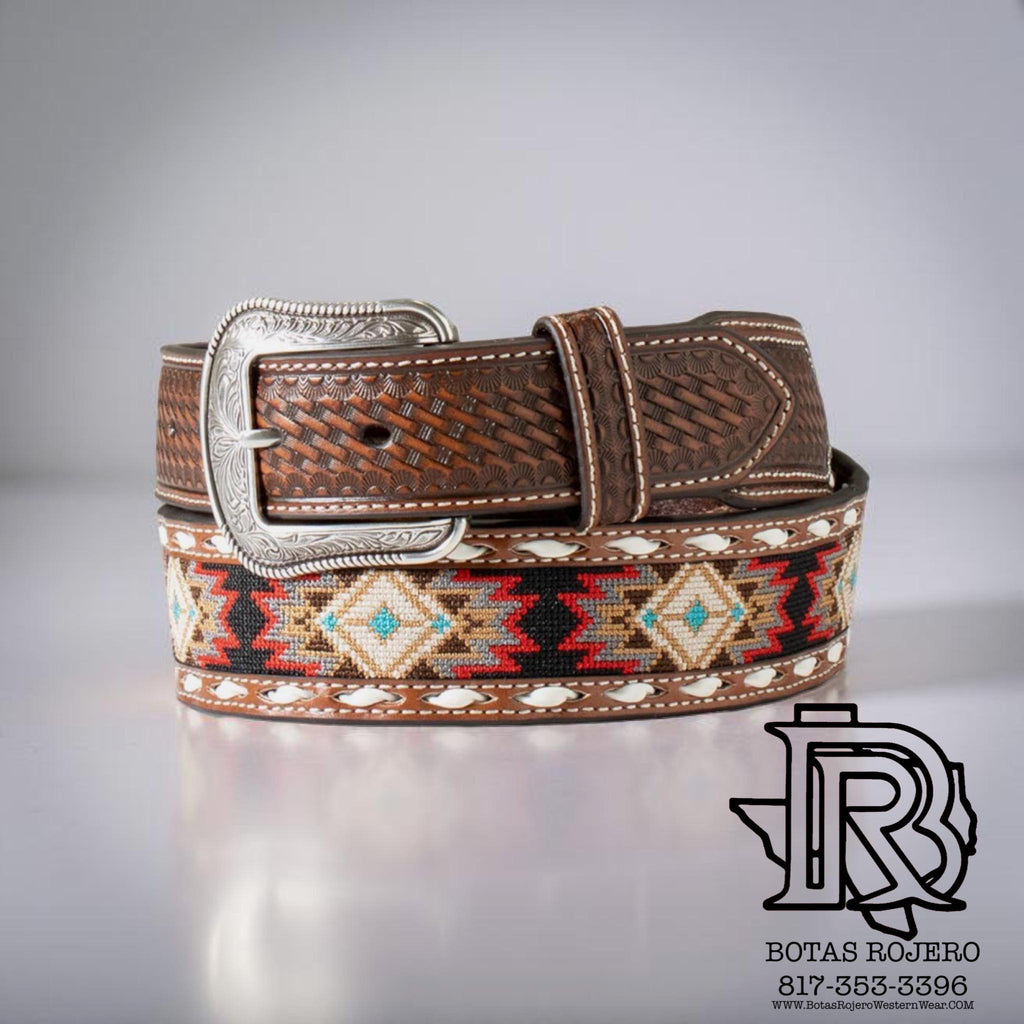 ‘’CONNOR’’ 3D MENS BELT 1 7/8"-1 1/2" SOUTHWESTERN DIAMOND EMBROIDERED BROWN|D100017202