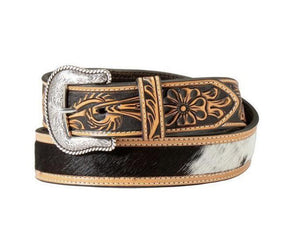 Nocona Western Belt Mens Calf Hair Inlay Floral Embossed|  N210000902