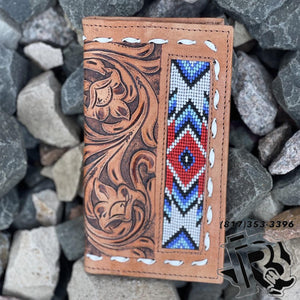 “ JOSEPH “ | MEN BI FOLD RODEO  WESTERN TOOLED LEATHER WALLET BEADED