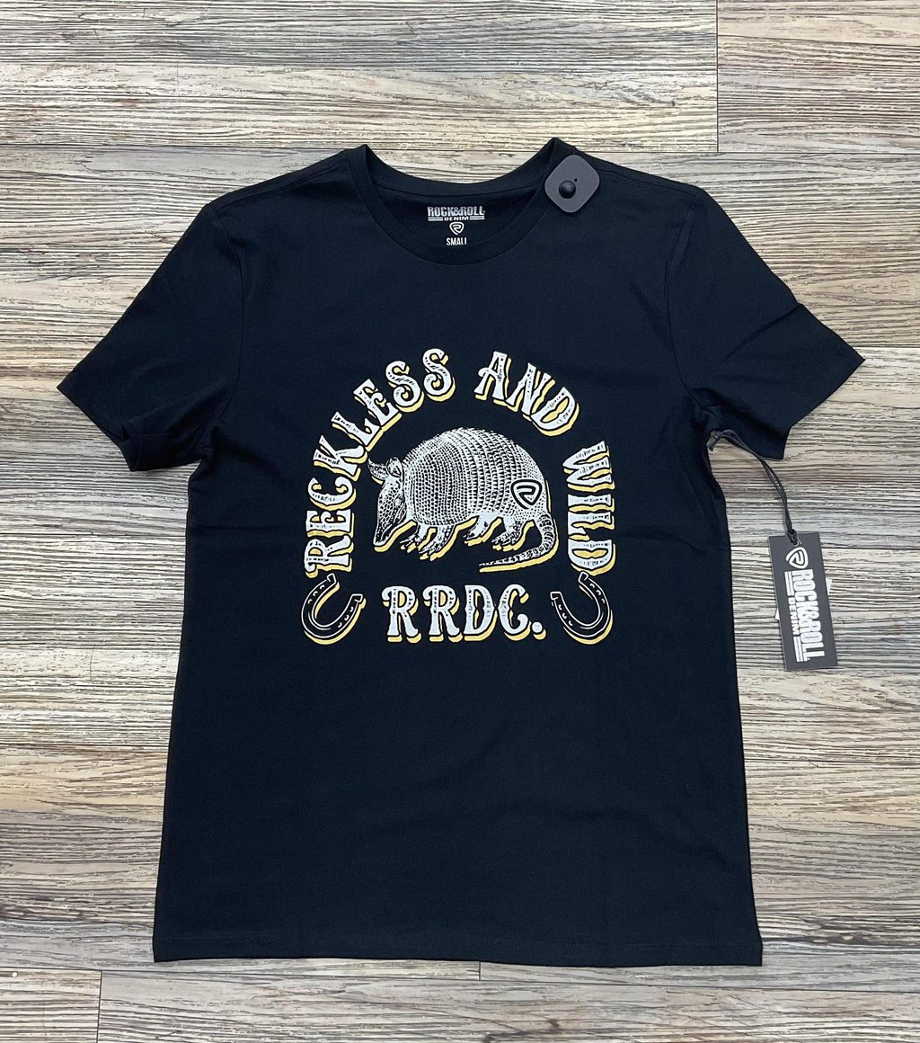 MENS ROCK & ROLL GRAPHIC ARMADILLO BLACK T-SHIRT  |BU21T05601