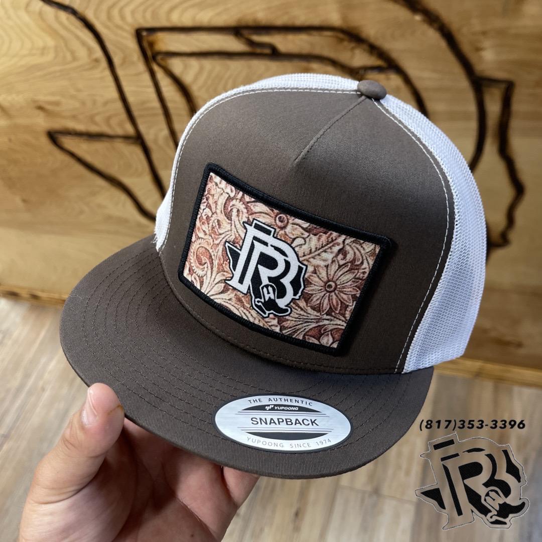 “KYLE” | BR TOOLED LEATHER PATCH CAP BROWN/WHITE