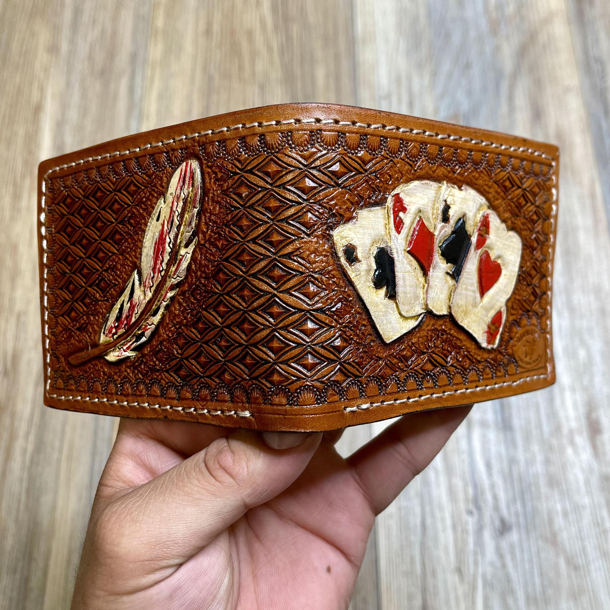 MEN WESTERN BI FOLD WALLET TOOLED LEATHER