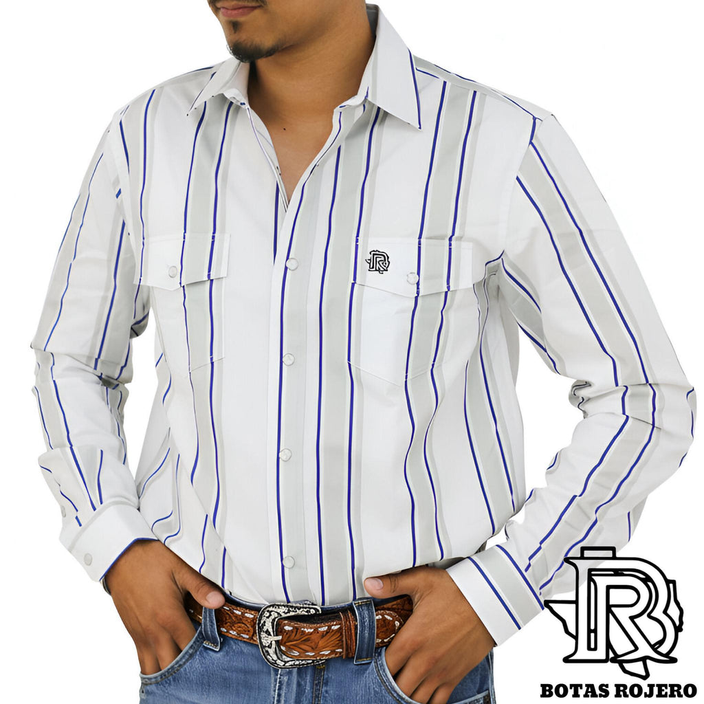 ‘’ THE DAWSON’’ MEN’S WHITE STRIPE WESTERN LONG SLEEVE IRON SPUR SHIRT