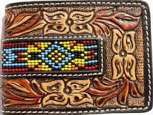 Load image into Gallery viewer, Twisted X Tan Tooled Money Clip Hand Painted with Beads | XH253FP