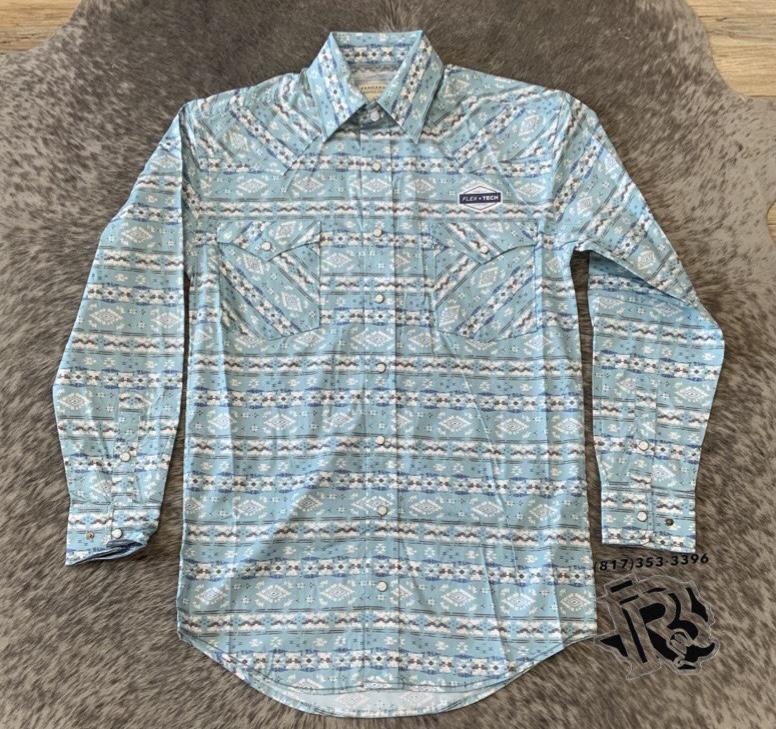 Mens long sleeve 2PKT snap turquoise shirt | RMN2S02213