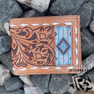 “ Fabian “ | MEN WESTERN BI FOLD WALLET BEADED LIGHT BLUE