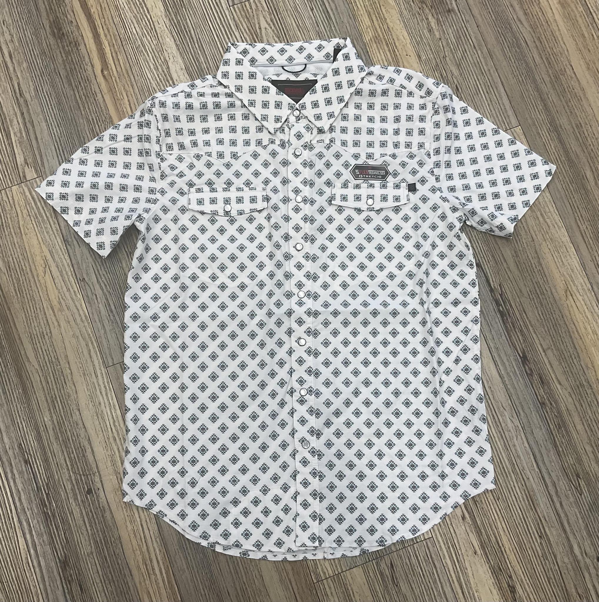 ‘’JOHN’’ MEN’S NATURAL GEO PRINT TEK SHORT SLEEVE SNAP SHIRT | BMN3S06424