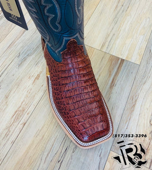 Mens Anderson Bean Square Toe regal blue Lustre Rust Lux Caiman Boots| 337830