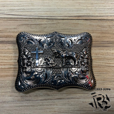 “ SILVER LONG HORN “ | WESTERN SQUARE BUCKLE TOOLED DESIGN