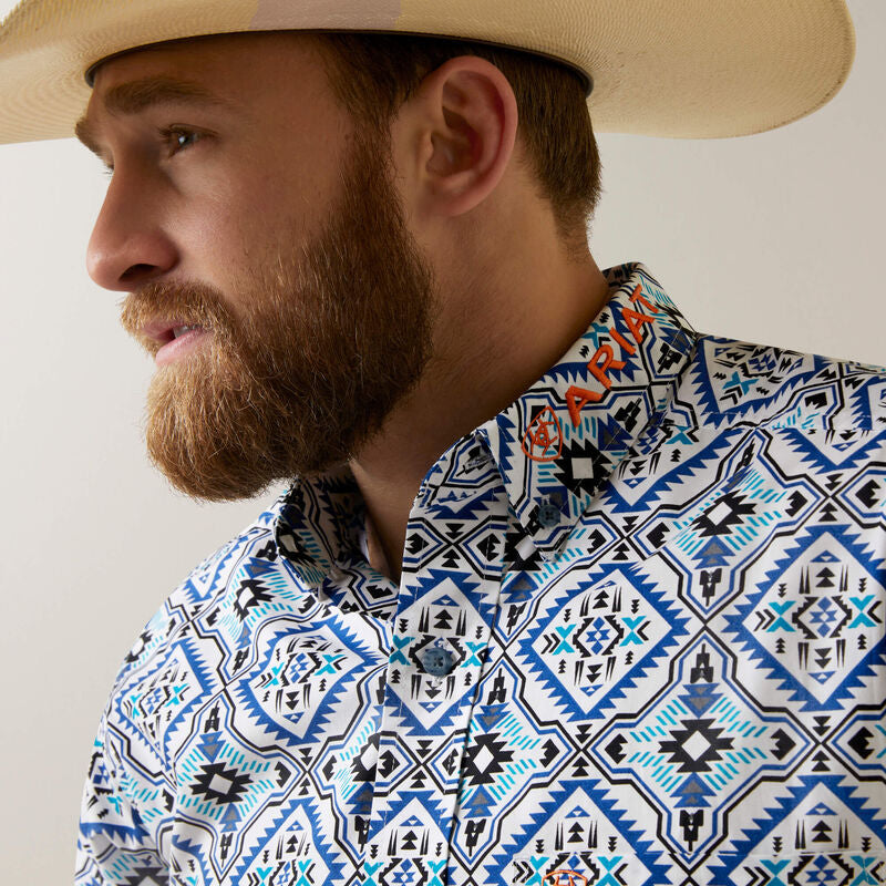 Mens ARIAT pro team deacon white  fitted long sleeve shirt | 10044913