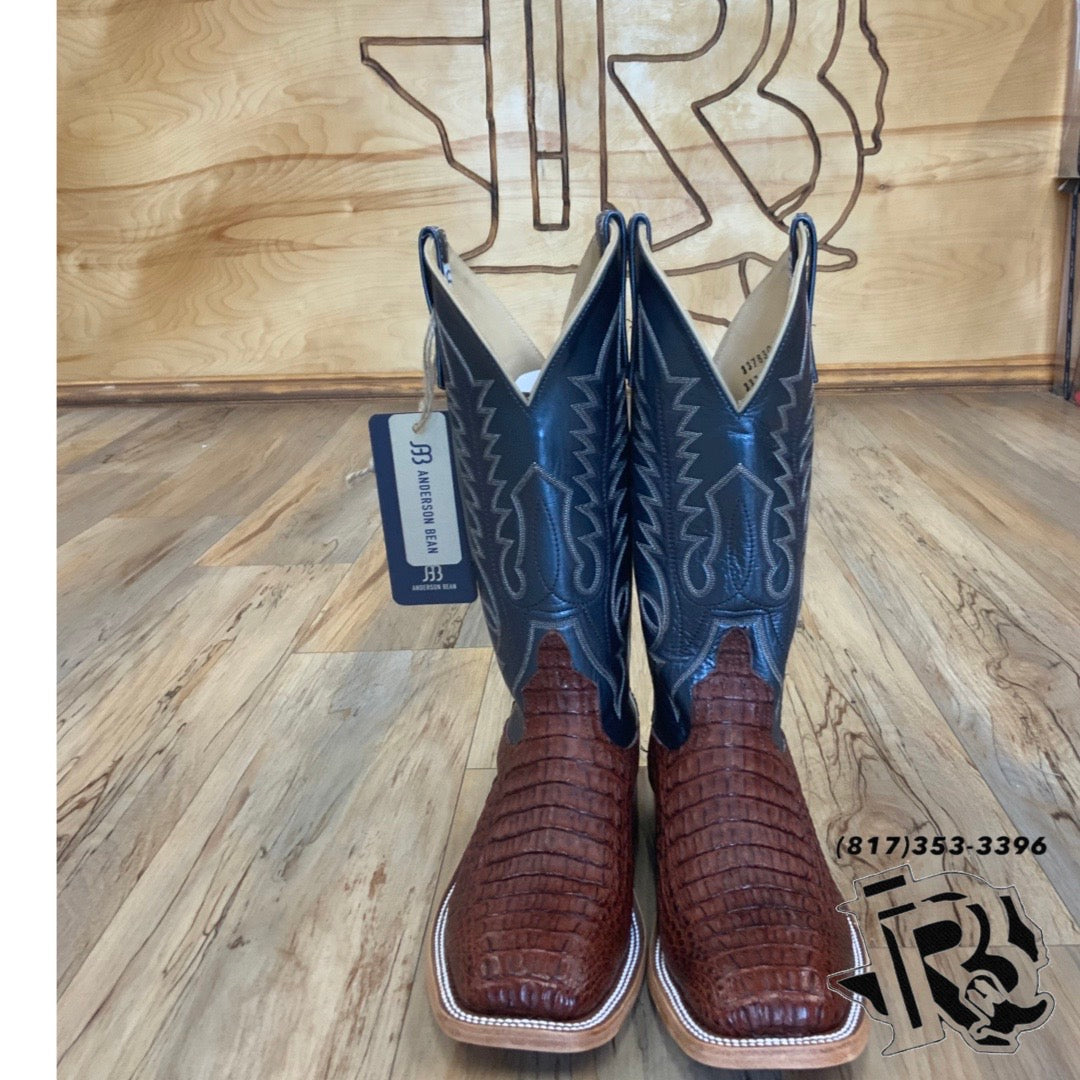 Mens Anderson Bean Square Toe regal blue Lustre Rust Lux Caiman Boots| 337830