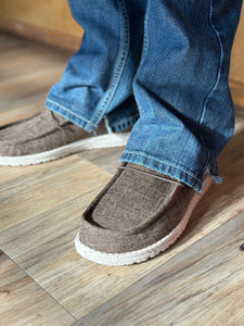 MENS HEY DUDE WALLY BLEND LINEN DARK BROWN |40005-2BQ