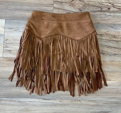 GIRLS LINA FRINGE TAN SKIRT