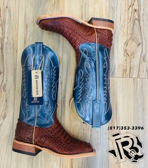 Mens Anderson Bean Square Toe regal blue Lustre Rust Lux Caiman Boots| 337830
