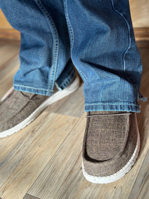 MENS HEY DUDE WALLY BLEND LINEN DARK BROWN |40005-2BQ